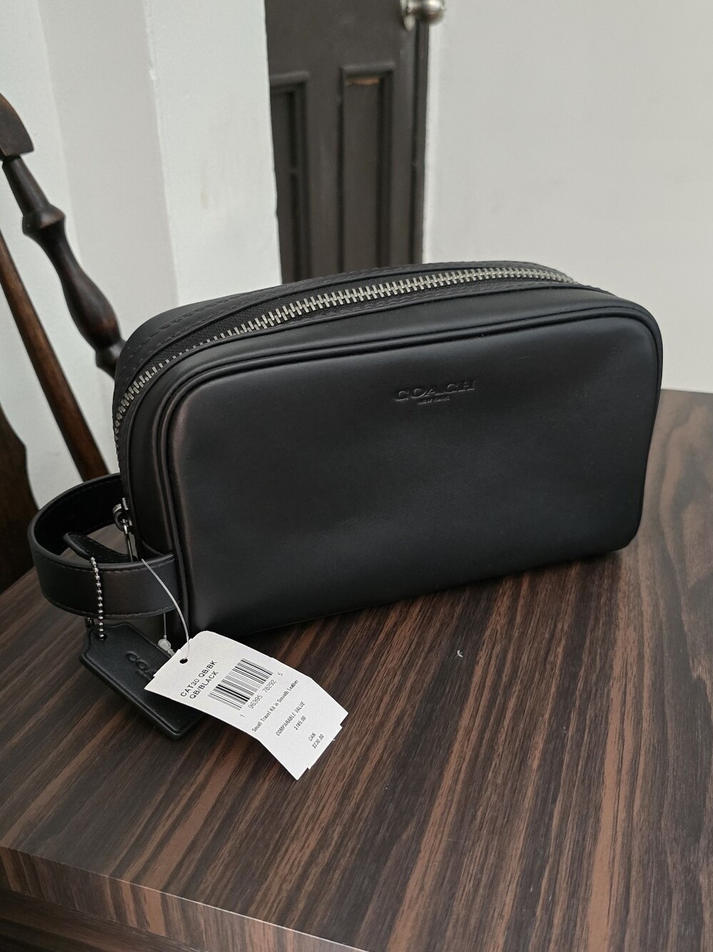 Coach CAT30 Black Leather Toiletry Pouch bag